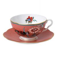 Чашка чайная с блюдцем Wedgwood Пионы 200мл (коралловая) - фото 1