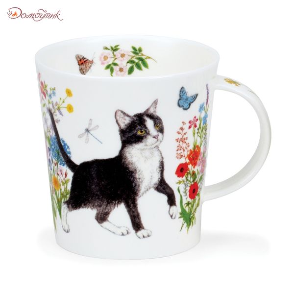 Кружка Dunoon Черно-белый кот и цветы.Ломонд 320мл