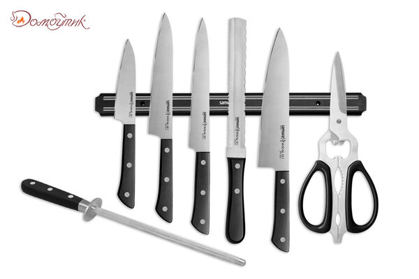 Набор ножей Super Set 8 в 1 "Samura HARAKIRI" 11,23,43,57,85,мусат,ножницы, м. Держатель - фото 1