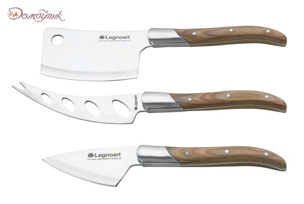 Набор ножей для сыра Legnoart Reggio, 3 предмета, японская сталь, ручки из светлого дерева