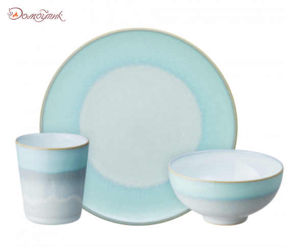 Набор посуды 3 предмета Кварц голубой(стакан, тарелка, салатник)