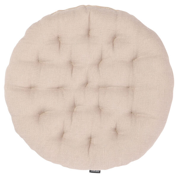 Подушка на стул круглая из стираного льна бежевого цвета из коллекции Essential, 40х40x4 см - фото 1