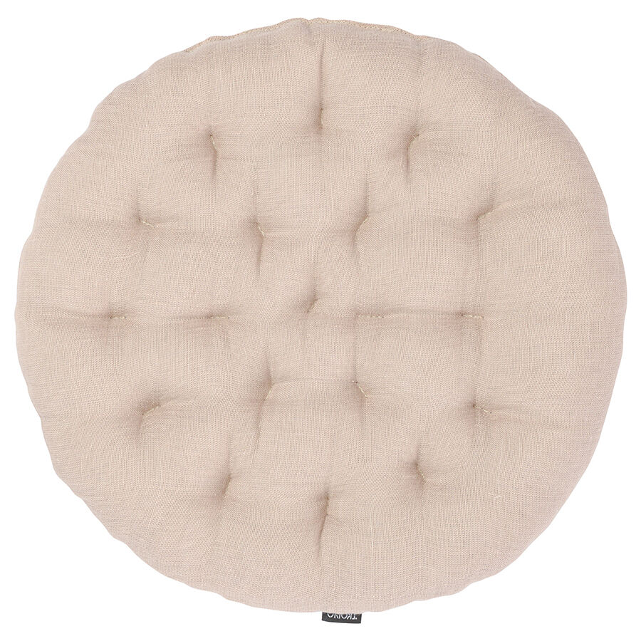 Подушка на стул круглая из стираного льна бежевого цвета из коллекции Essential, 40х40x4 см - фото 1