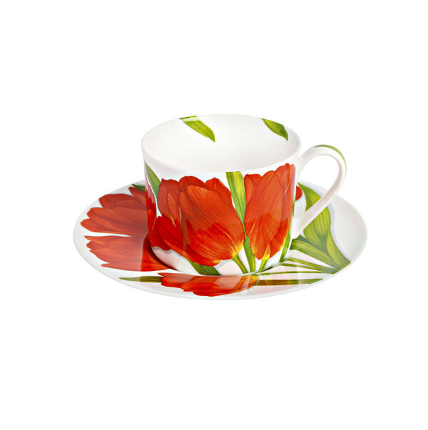 Чашка с блюдцем чайная Flower, 230 мл, цвет: красный, Freedom