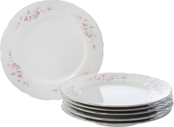 Набор обеденных тарелок 25см "Bernadotte Бледные розы Платина" Thun