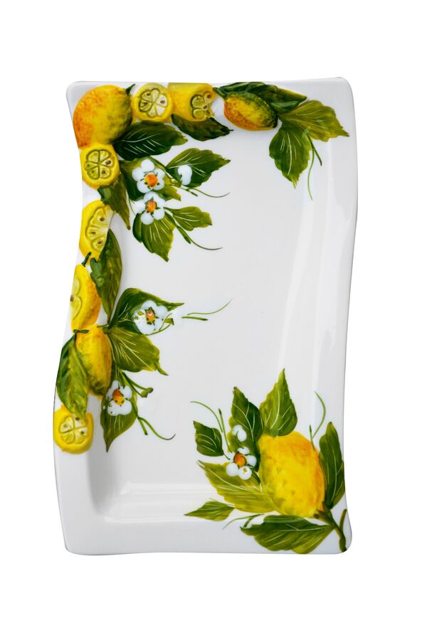 Блюдо прямоугольное Лимоны и цветы 33х20 см, керамика, Edelweiss