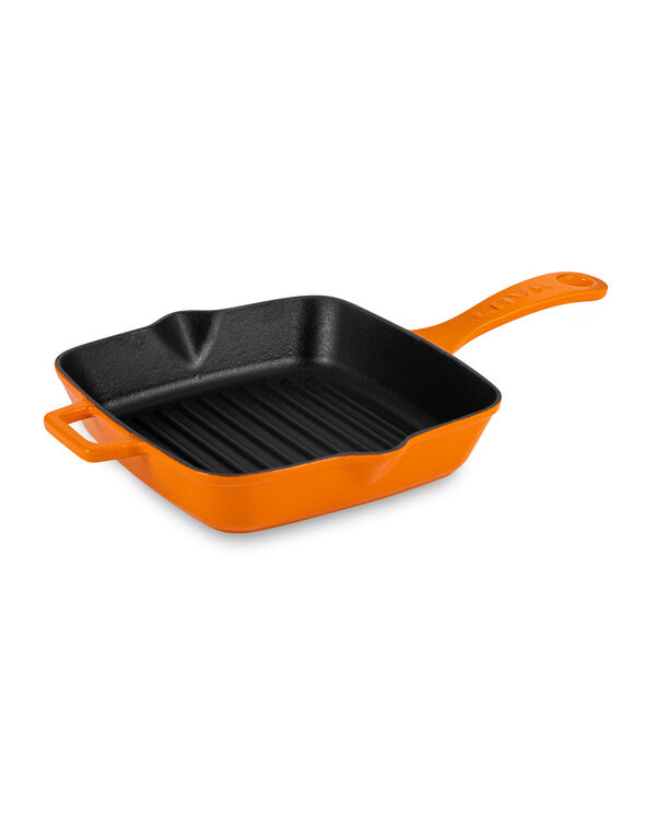 Сковорода-гриль квадратная 20 см, 1 л, чугун, оранжевая, Lava - фото 1