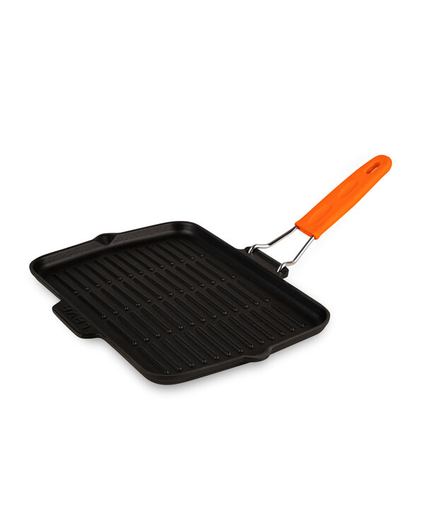 Сковорода-гриль прямоугольная 21х30 см,  с силиконовой ручкой, чугун, оранжевая, Lava