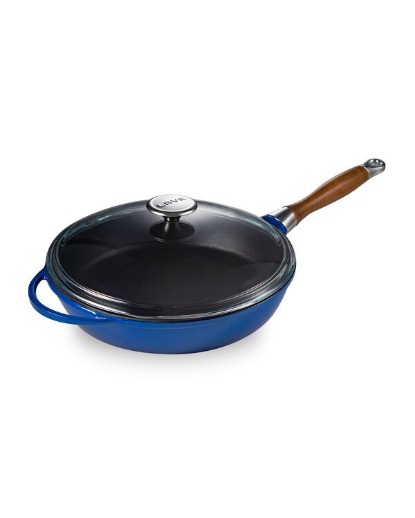 Сковорода с крышкой 28 см, 2,8 л, с деревянной ручкой, чугун, синяя, Lava