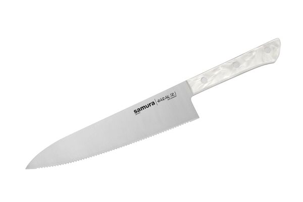 Нож кухонный "Samura HARAKIRI" Шеф серрейтор 208 мм, корроз.-стойкая сталь, белый акрил