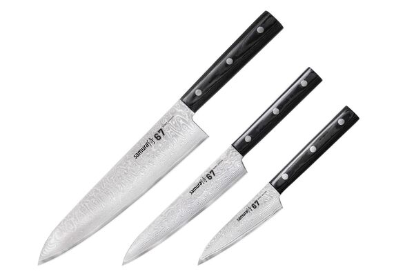 Набор ножей 3 в 1 "Samura 67" 98 мм, 150 мм, 208 мм, дамаск 67 слоев, микарта - фото 1