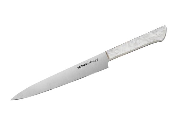 Нож кухонный "Samura HARAKIRI" для нарезки 196 мм, корроз.-стойкая сталь,белый акрил