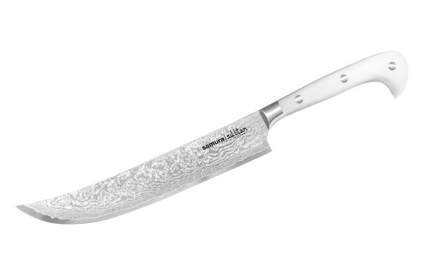 Нож кухонный "Samura SULTAN" для нарезки,пчак 210 мм, G-10 бел, дамаск 67 слоев, с бол.