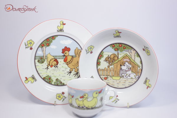 Детский набор посуды "Птичник" 3 предмeта - фото 1