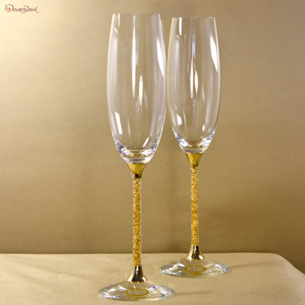 Набор с сусальным золотом из 2-х бокалов для шампанского - фото 1