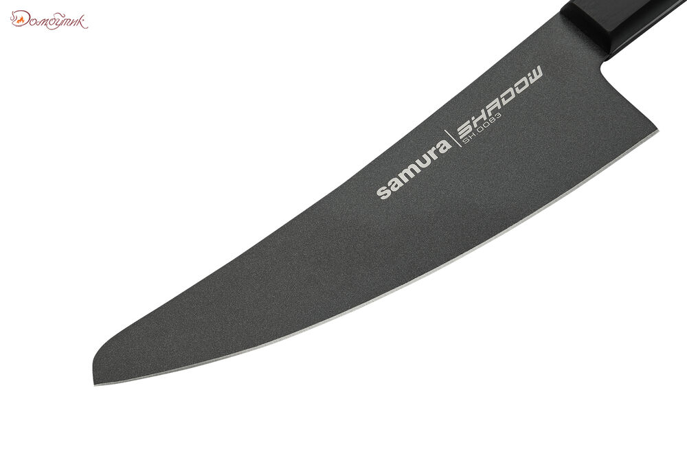 Нож кухонный "Samura SHADOW" малый Шеф с покр. Black-coating 166 мм, AUS-8, ABS пластик - фото 2