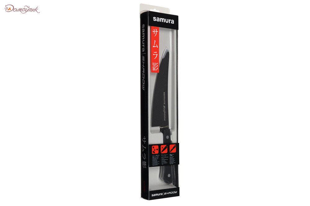 Нож кухонный "Samura SHADOW" малый Шеф с покр. Black-coating 166 мм, AUS-8, ABS пластик - фото 4