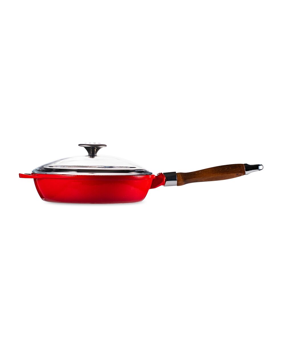 Сковорода с крышкой 24 см, 2 л, с деревянной ручкой, чугун, красная, Lava - фото 5