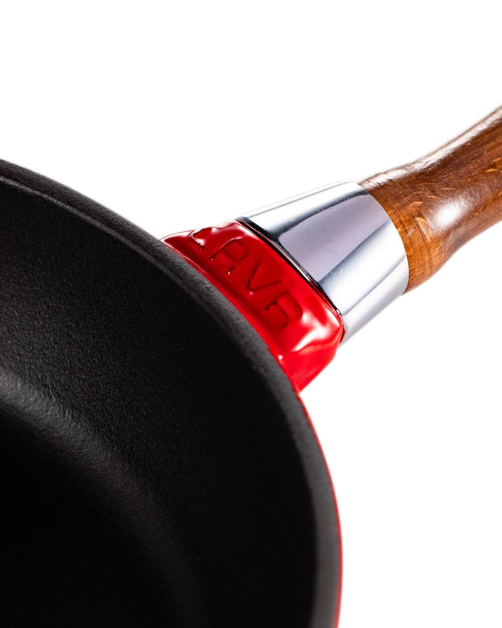 Сковорода с крышкой 24 см, 2 л, с деревянной ручкой, чугун, красная, Lava - фото 7