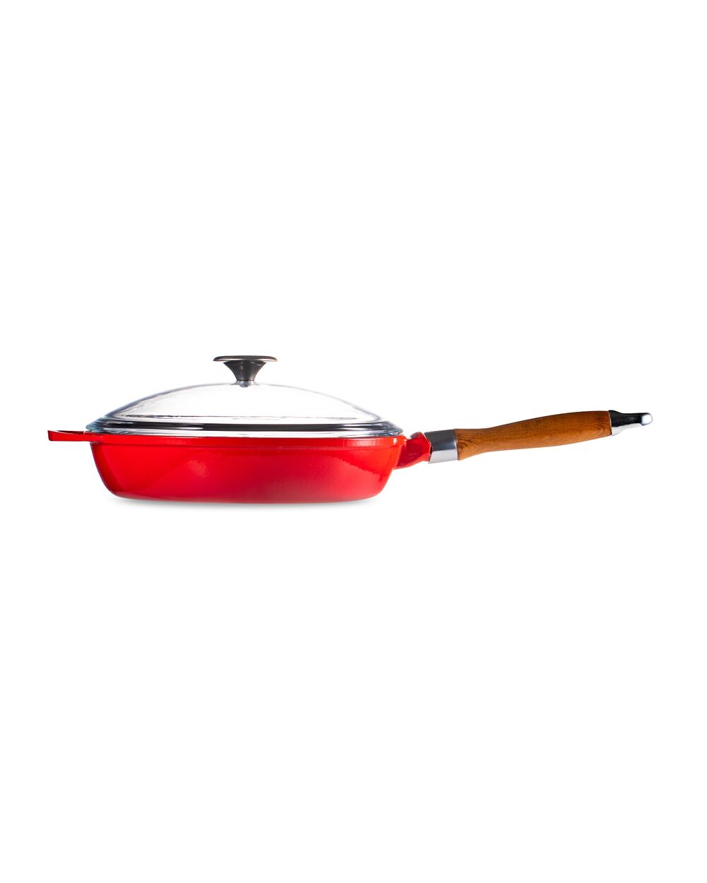 Сковорода с крышкой 28 см, 2,8 л, с деревянной ручкой, чугун, красная, Lava - фото 6