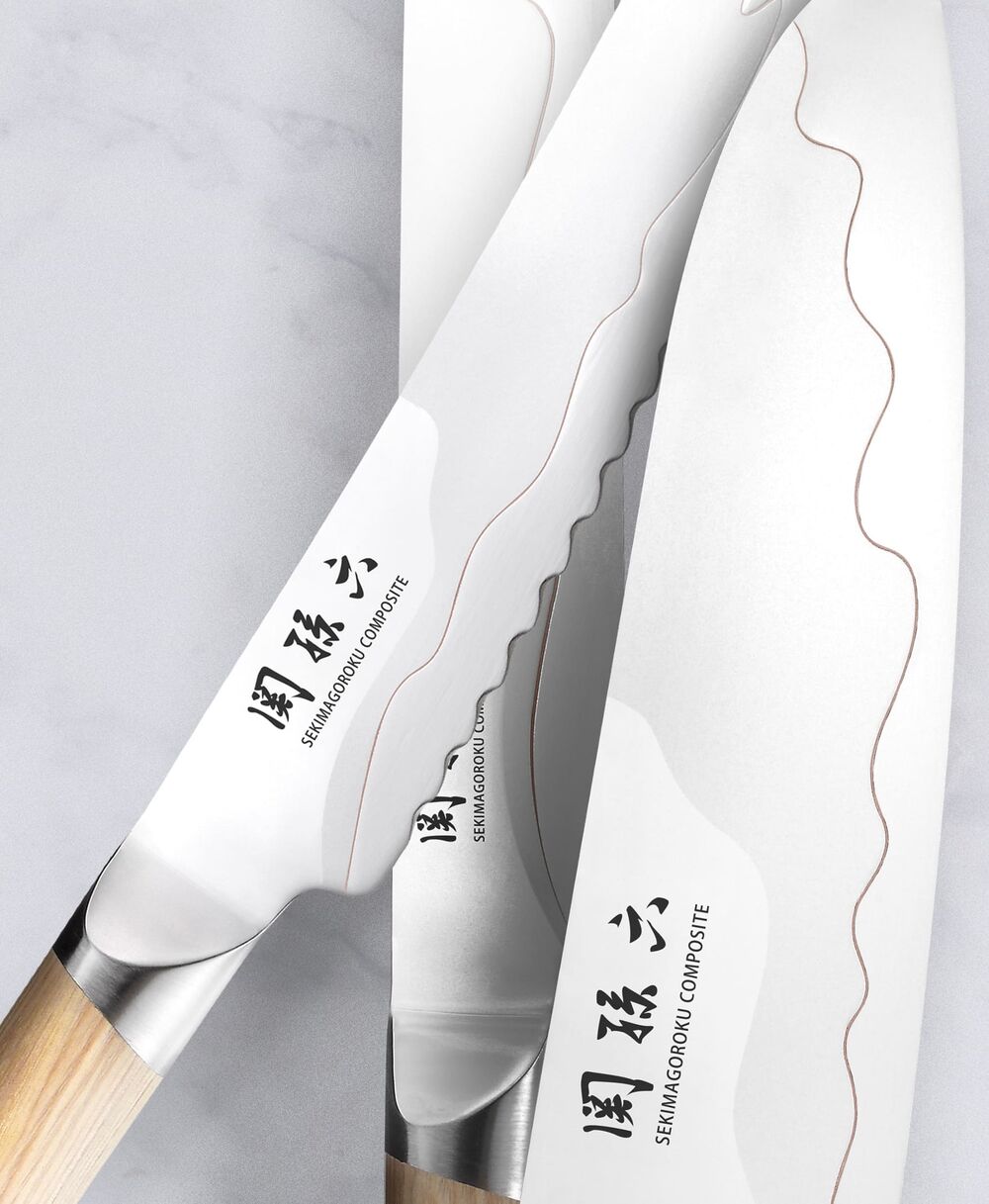 Нож поварской Сантоку KAI Магороку Композит 16,5 см, два сорта стали, ручка светлое дерево - фото 2