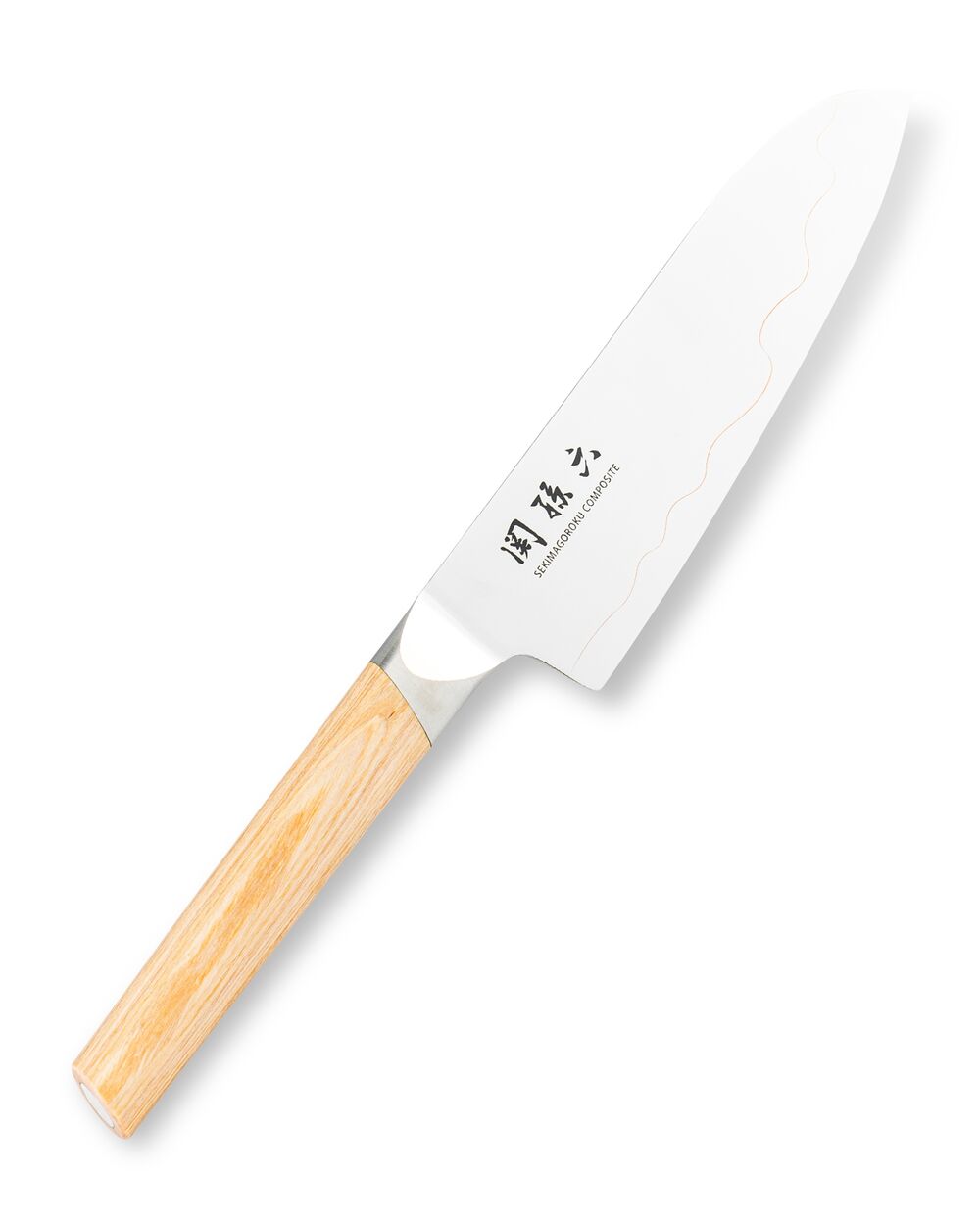 Нож поварской Сантоку KAI Магороку Композит 16,5 см, два сорта стали, ручка светлое дерево - фото 9