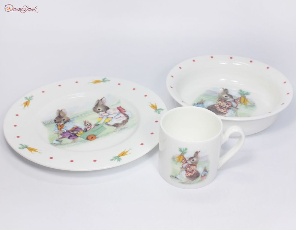 Детский набор посуды "Кролики" 3 пр. - фото 3