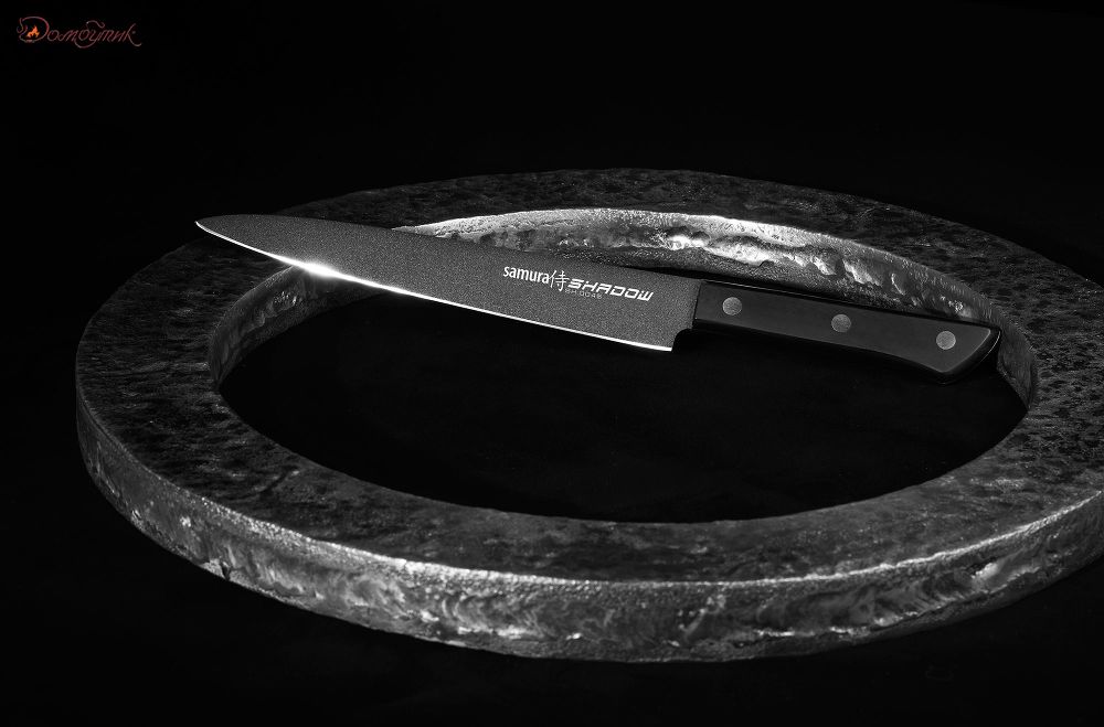 Нож кухонный "Samura SHADOW" слайсер с покрытием Black-coating 196 мм, AUS-8, ABS пластик - фото 6