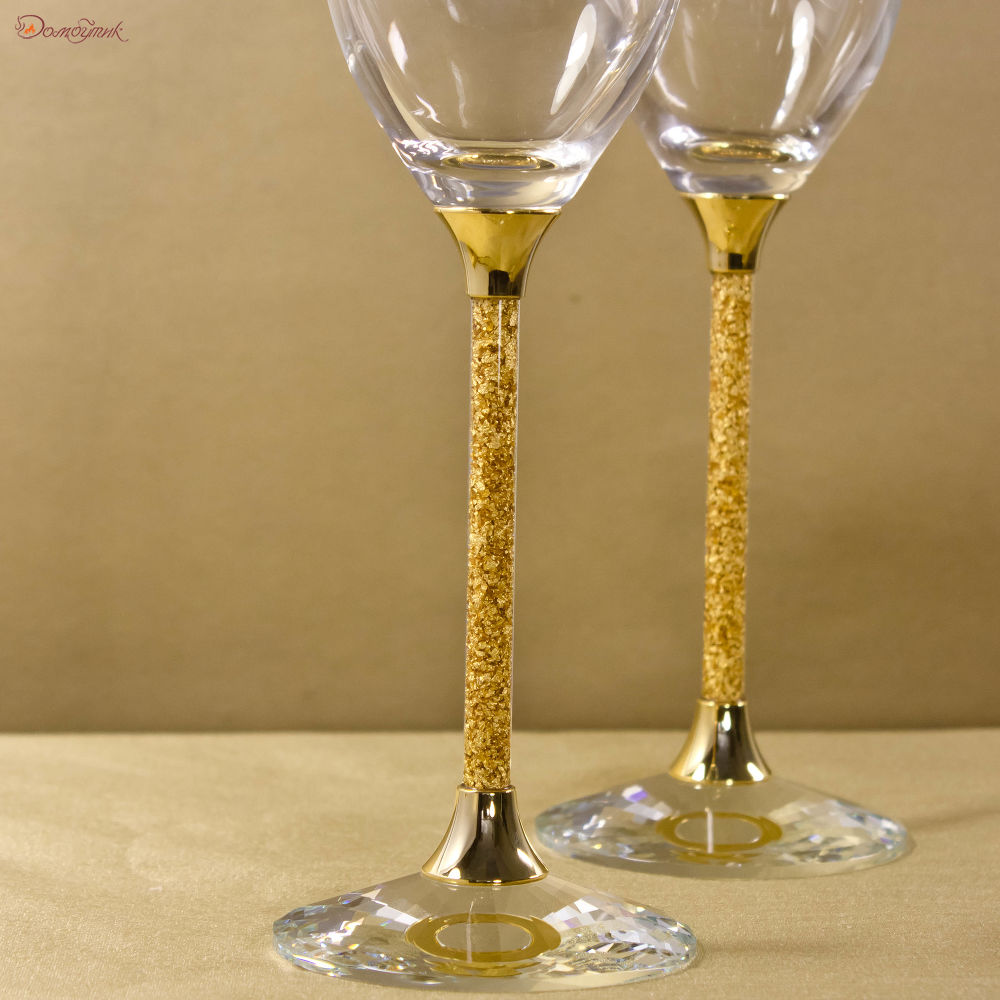 Набор с сусальным золотом из 2-х бокалов для шампанского - фото 3