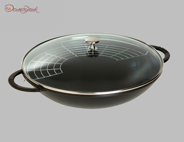Сковорода-вок со стеклянной крышкой 37 см черная