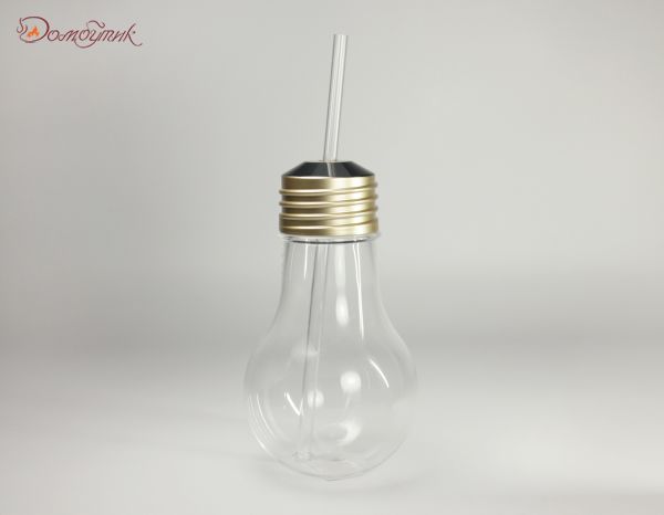Бокал-лампочка с соломинкой золото 420 мл - фото 1