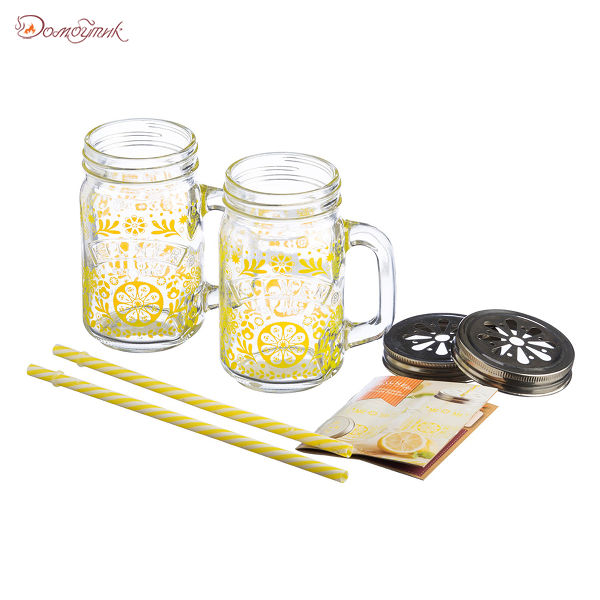 Подарочный набор для лимонада из 2 банок с ручками и трубочек - фото 1