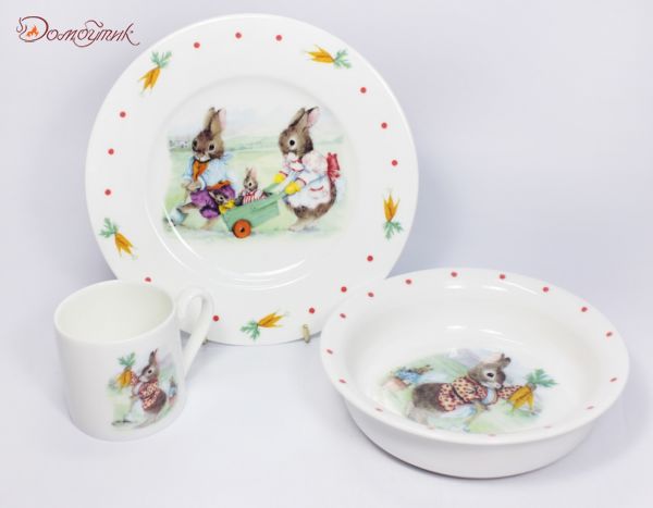 Детский набор посуды "Кролики" 3 пр. - фото 1