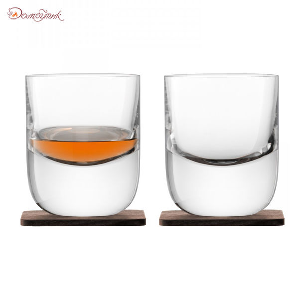 Набор для виски из 2 стаканов Renfrew Whisky с деревянными подставками 270 мл - фото 1