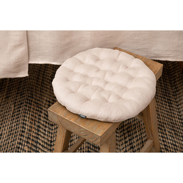 Подушка на стул круглая из стираного льна бежевого цвета из коллекции Essential, 40х40x4 см - фото 3