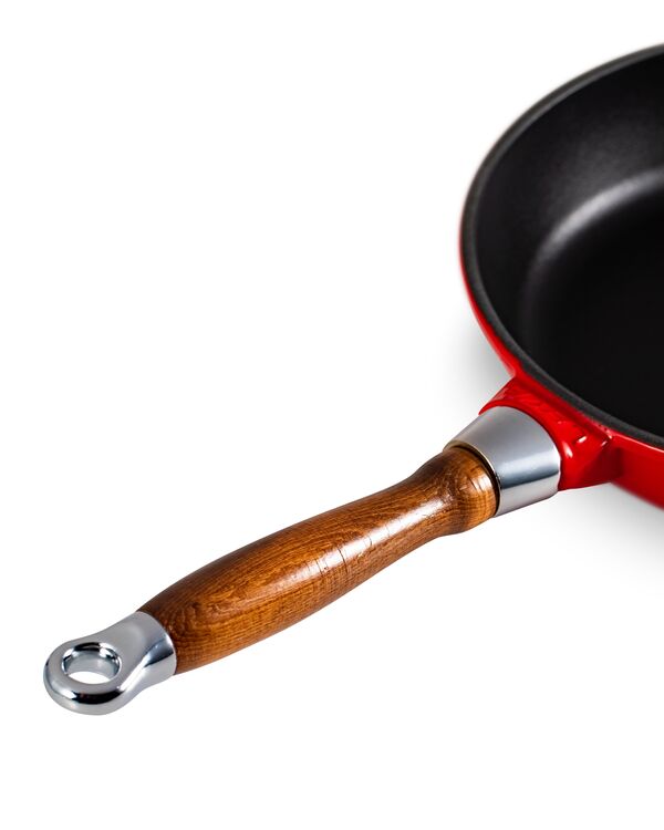 Сковорода с крышкой 24 см, 2 л, с деревянной ручкой, чугун, красная, Lava - фото 6