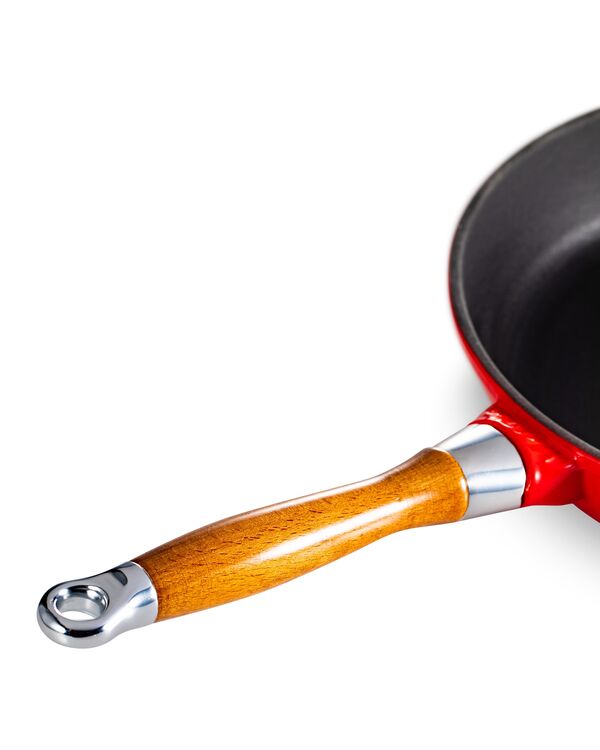 Сковорода с крышкой 28 см, 2,8 л, с деревянной ручкой, чугун, красная, Lava - фото 7
