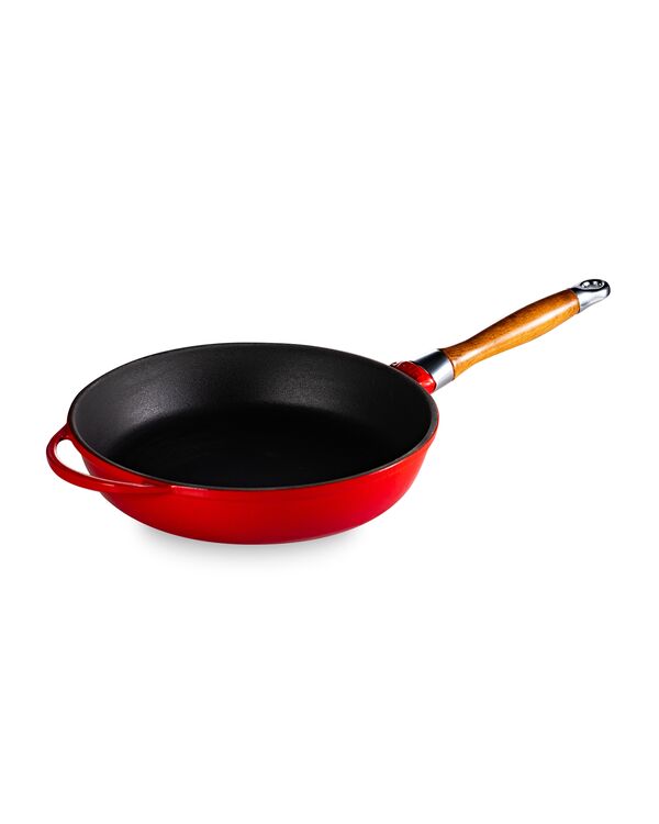 Сковорода с крышкой 28 см, 2,8 л, с деревянной ручкой, чугун, красная, Lava - фото 9