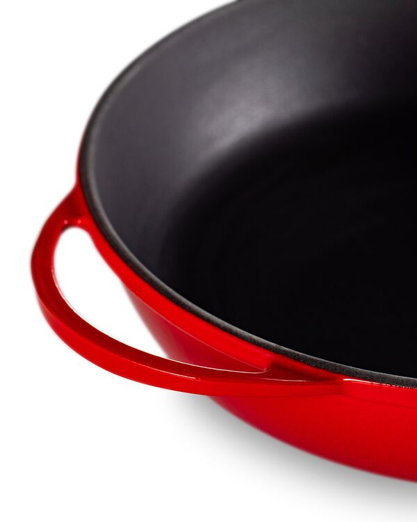 Сковорода с крышкой 28 см, 2,8 л, с деревянной ручкой, чугун, красная, Lava - фото 10