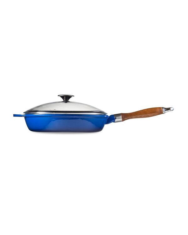 Сковорода с крышкой 28 см, 2,8 л, с деревянной ручкой, чугун, синяя, Lava - фото 3