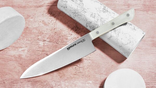 Нож кухонный "Samura HARAKIRI" Шеф 208 мм, корроз.-стойкая сталь, белый акрил - фото 2