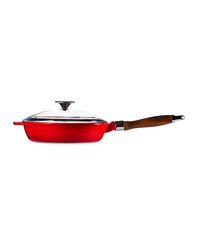 Сковорода с крышкой 24 см, 2 л, с деревянной ручкой, чугун, красная, Lava - фото 5
