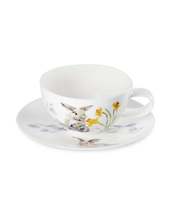 Чашка чайная с блюдцем Mix&Match Синергия Пасхальный кролик 250 мл, белый декор, фарфор костяной - фото 8